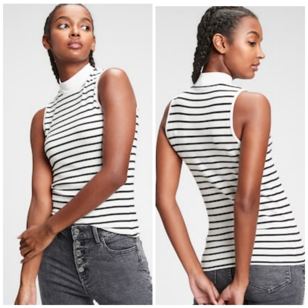 🥳FINAL PRICE👍🖤🤍 NWT‼️ GAP brand Mockneck Sleeveless Ribbed Tee
